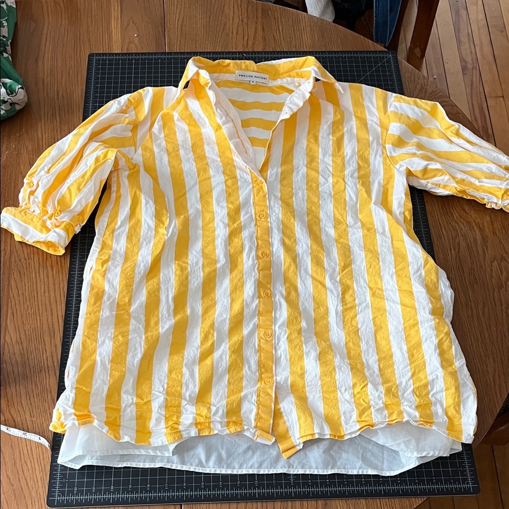English Factory Yellow and White Striped Blouse tunic medium